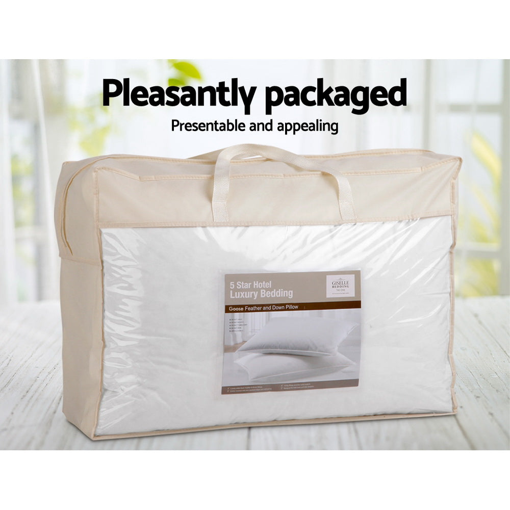 Giselle Bedding Goose Feather Down Pillow Twin Pack — 1kg Non-Live Plucked Fill — Allure Home Collections