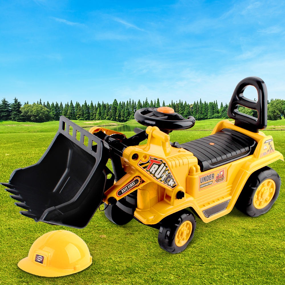 Kids Ride On Bulldozer with Helmet Yellow