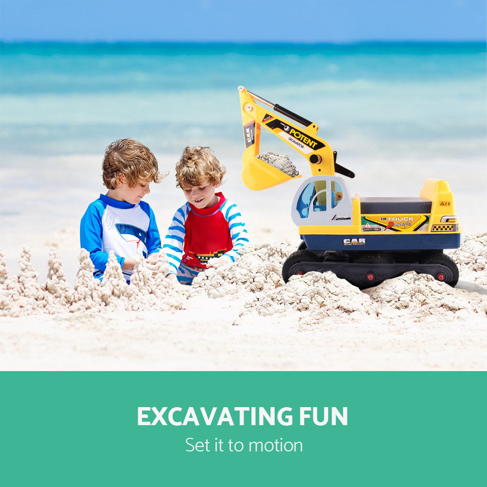 Kids Ride On Excavator Digger with Helmet Yellow