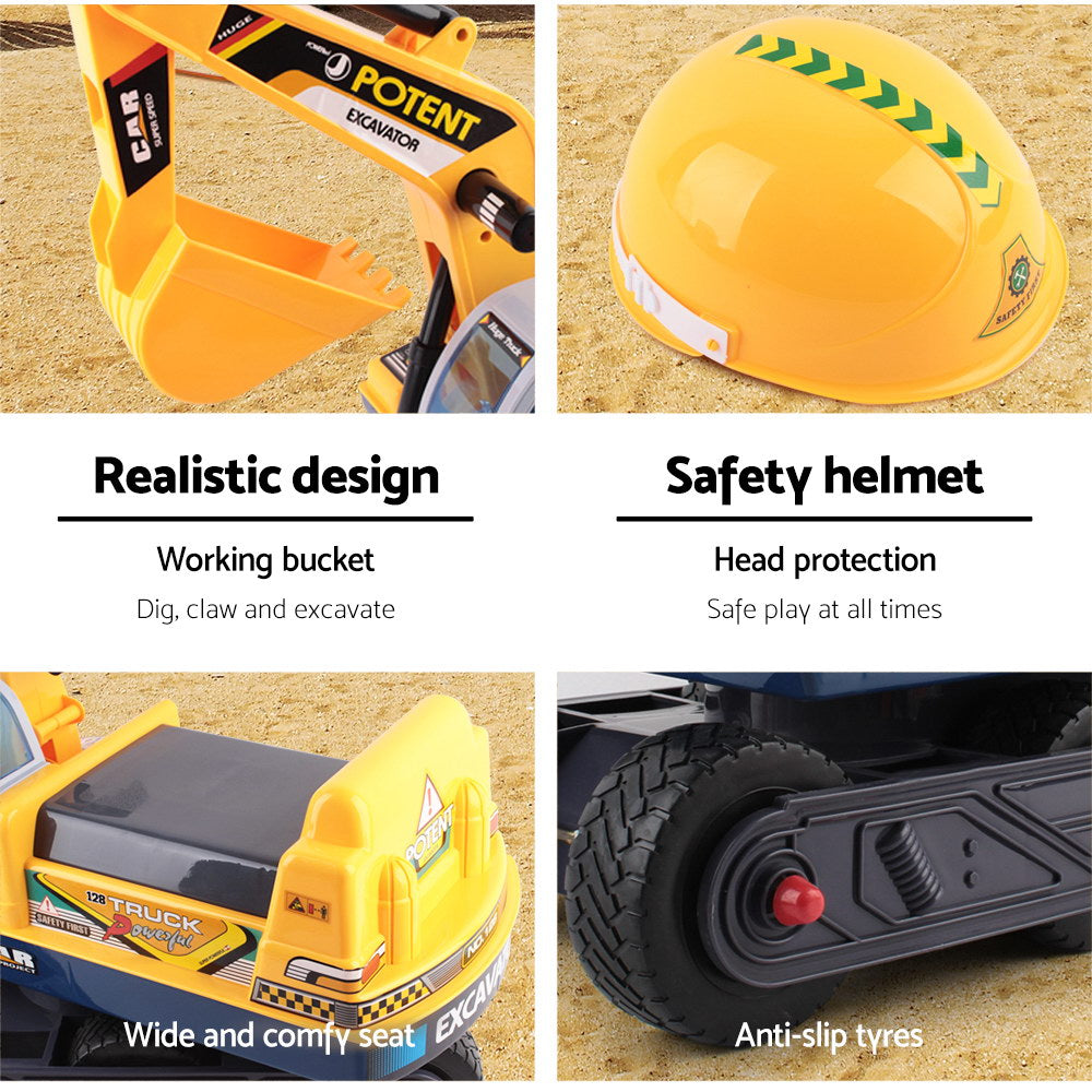Kids Ride On Excavator Digger with Helmet Yellow