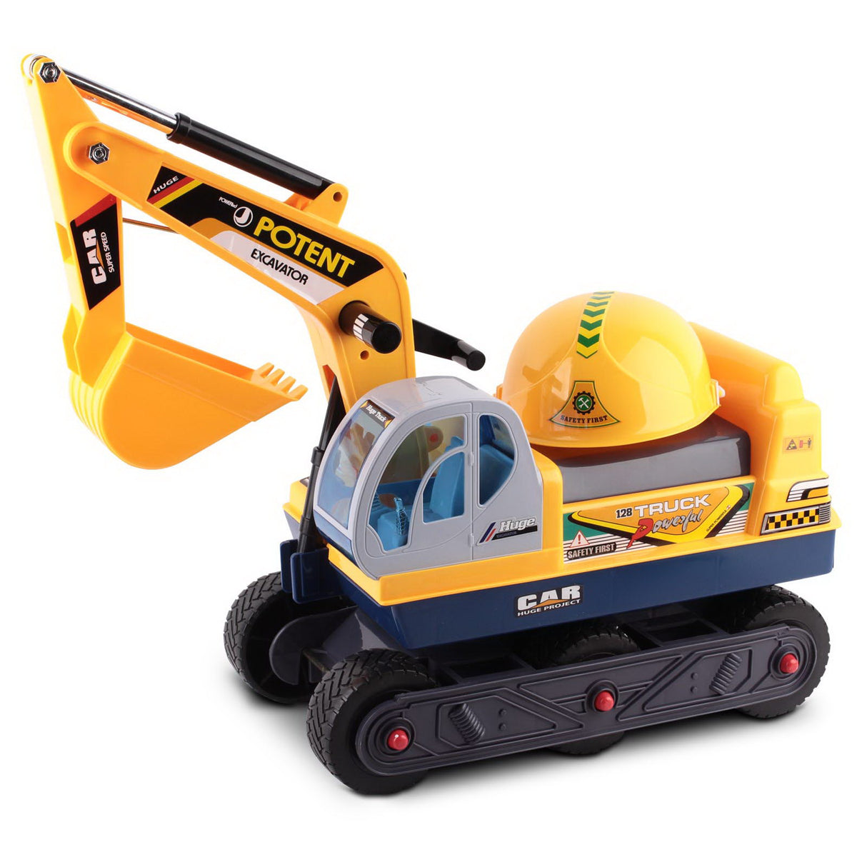 Kids Ride On Excavator Digger with Helmet Yellow