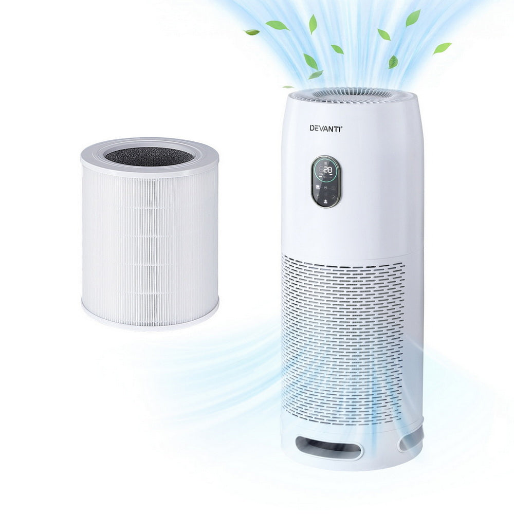 Air purifier control panel showing PM2.5 display and fan speed settings