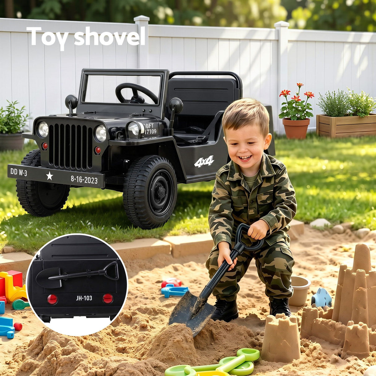 Kids Electric Ride On Military Off Road Car with Remote Control 12V Black