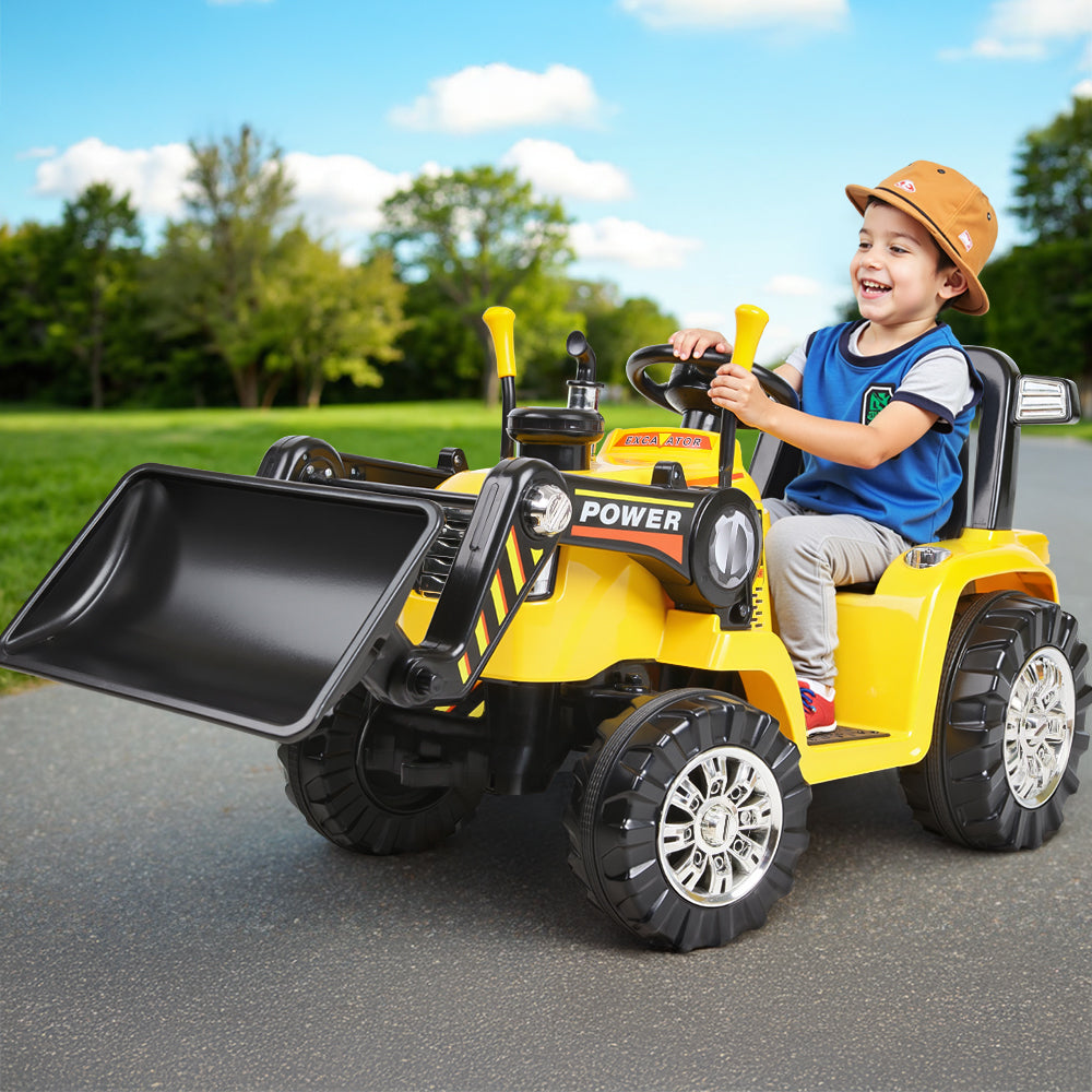 Yellow 6V electric ride on bulldozer digger for kids