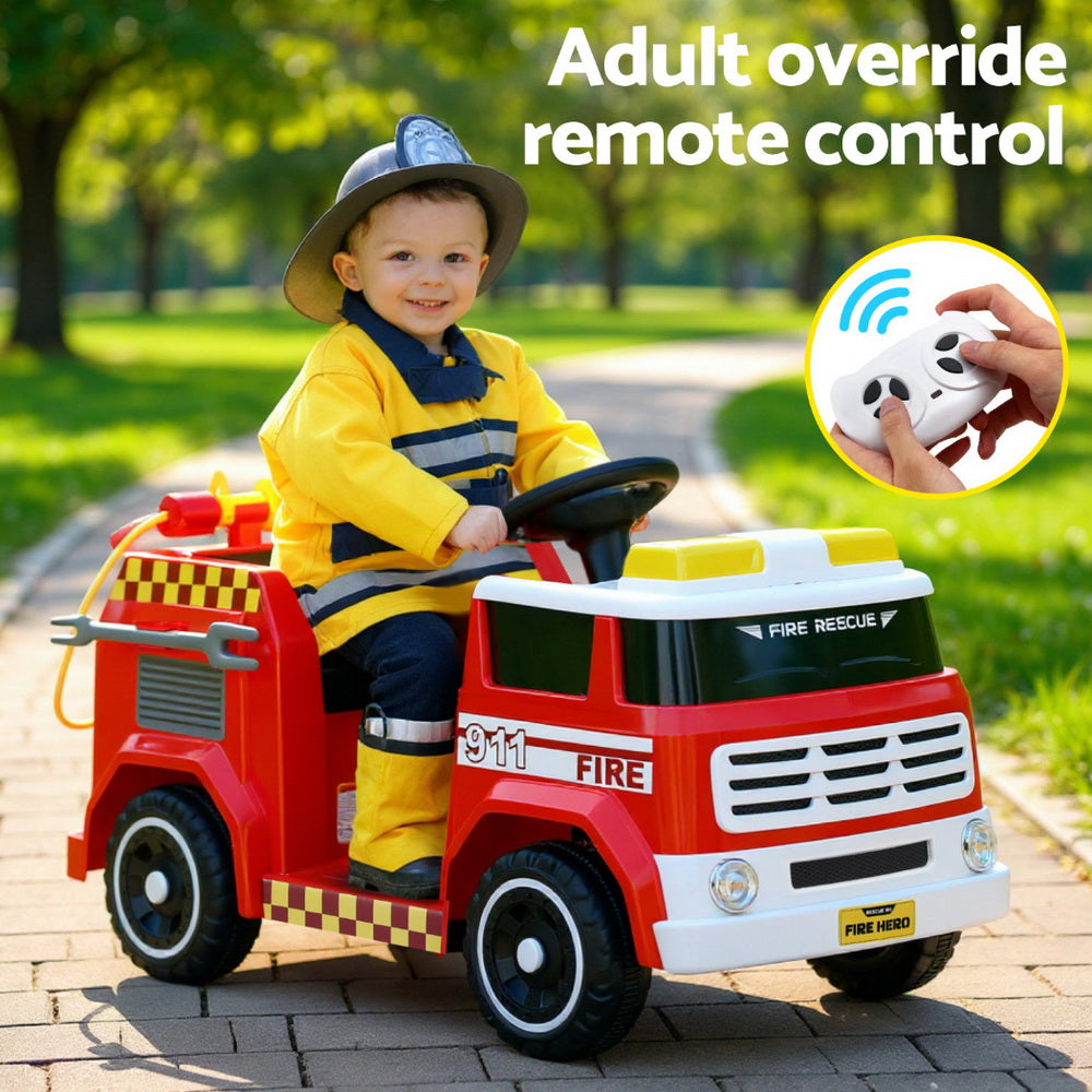 Throckmorton Kids Ride On Fire Engine Truck, 12V Electric, Red