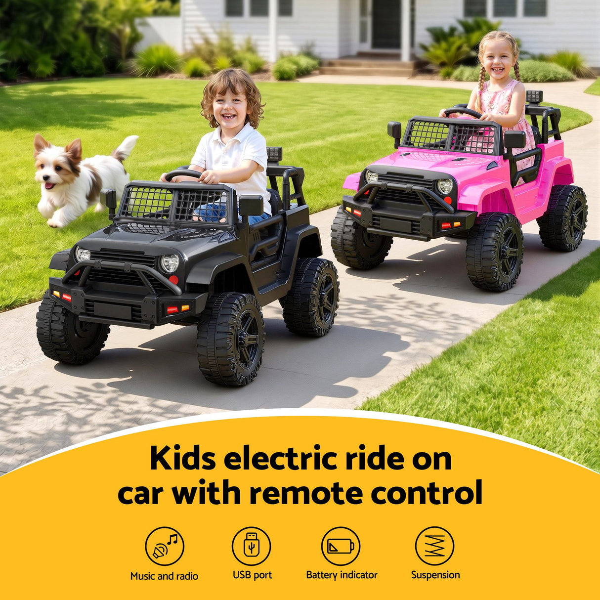 Silverstone Kids Ride On Car, 12V Off Road, Black Pink 2pcs