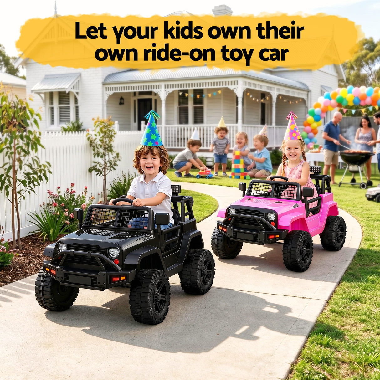 Silverstone Kids Ride On Car, 12V Off Road, Black Pink 2pcs