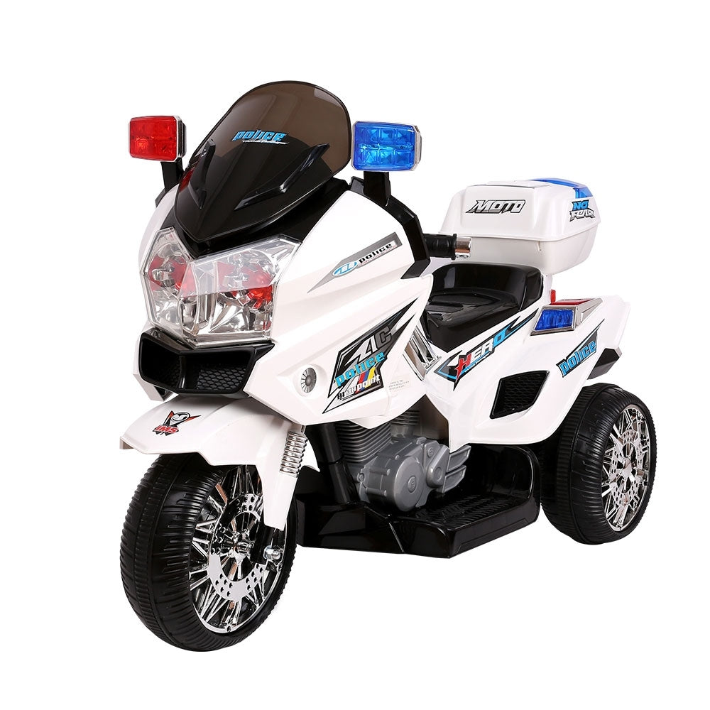 White 6V electric ride on police motorcycle for kids