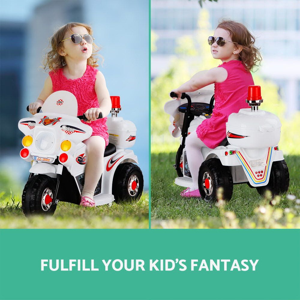 Mascardi Kids Electric Ride On Police Motorcycle, 6V, White