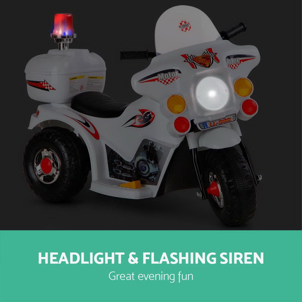 Mascardi Kids Electric Ride On Police Motorcycle, 6V, White