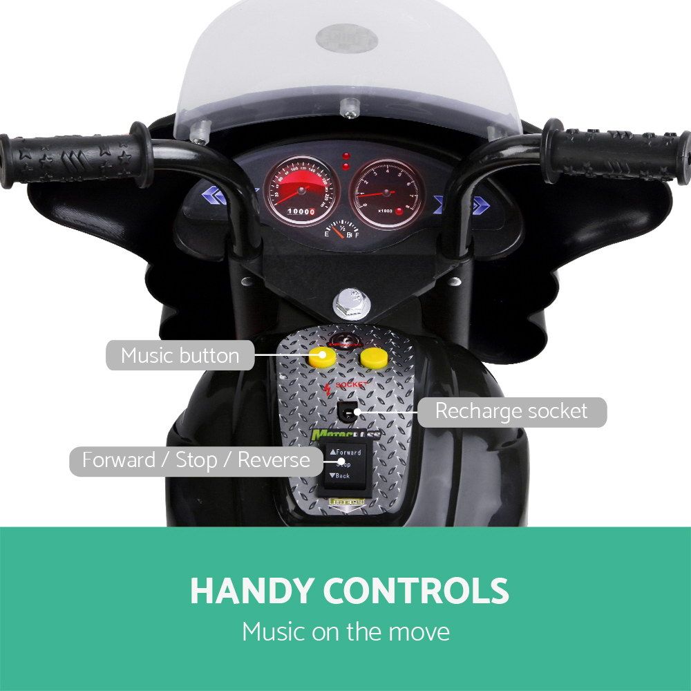 Kids Electric Ride On Police Motorcycle 6V Black
