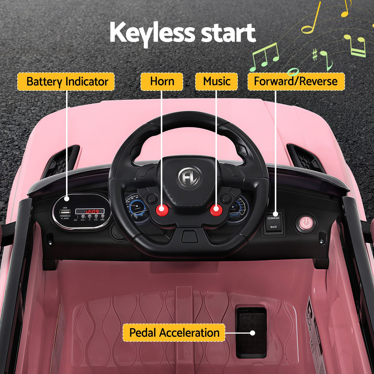 Goodwood Kids Ride On Car, 6V Electric, Black Pink 2pcs