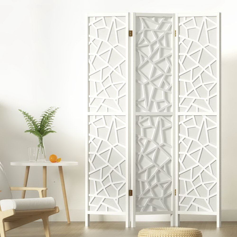 Lakes Entrance 3 Panel Room Divider Screen, White