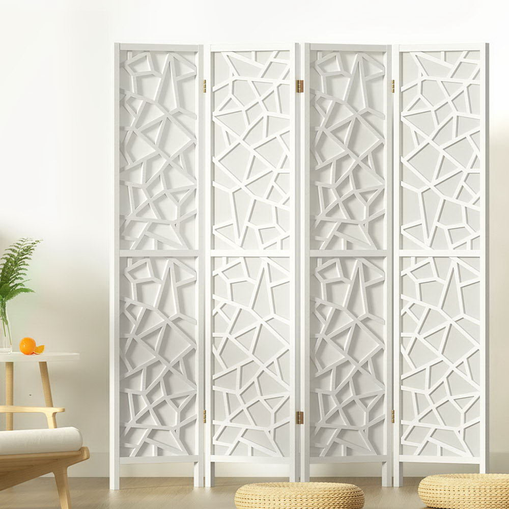 Lakes Entrance 4 Panel Room Divider Screen, White