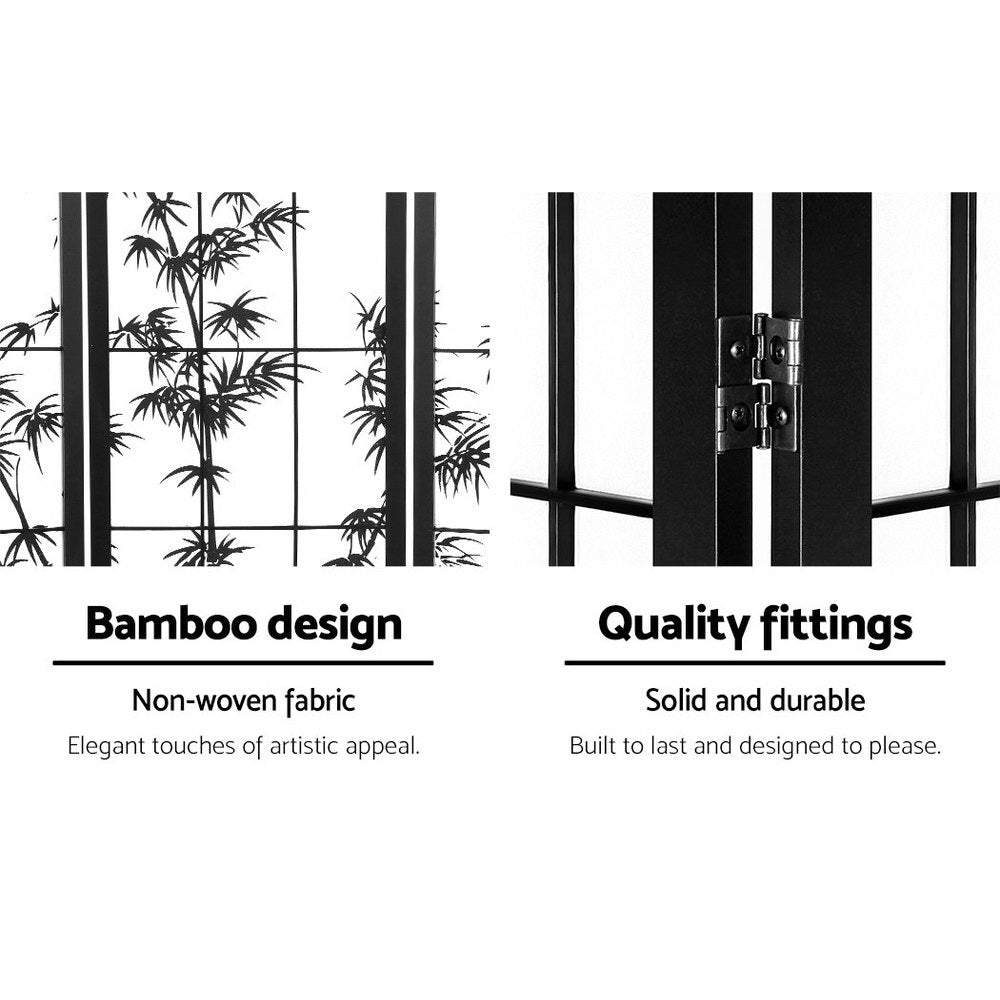 Metung 4 Panel Bamboo Room Divider Screen, Black and White