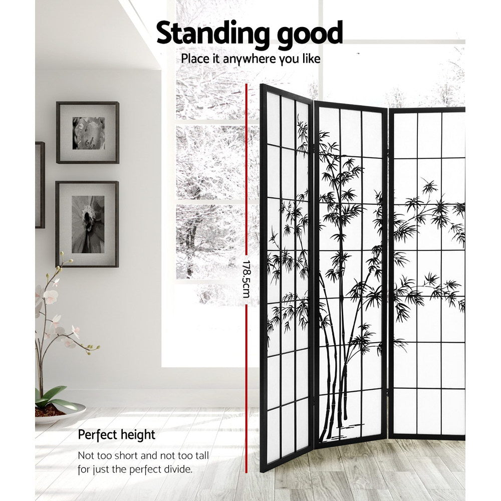 Metung 4 Panel Bamboo Room Divider Screen, Black and White
