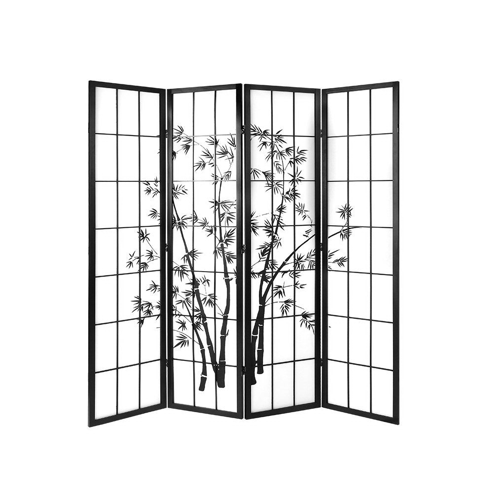 Metung 4 Panel Bamboo Room Divider Screen, Black and White