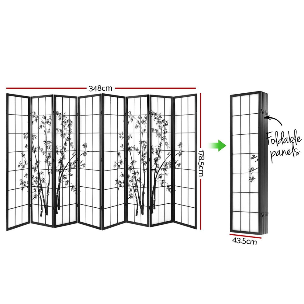 Metung 8 Panel Bamboo Room Divider Screen, Black and White