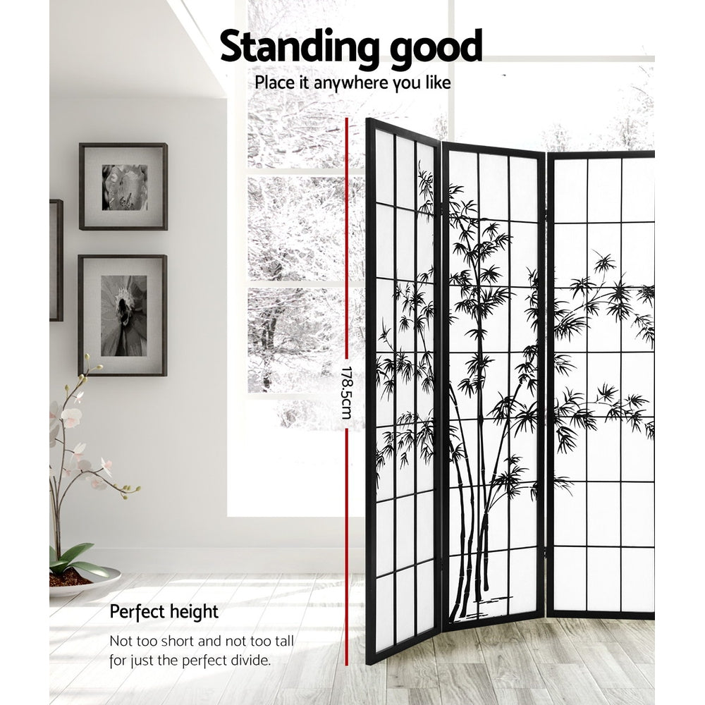 Metung 8 Panel Bamboo Room Divider Screen, Black and White