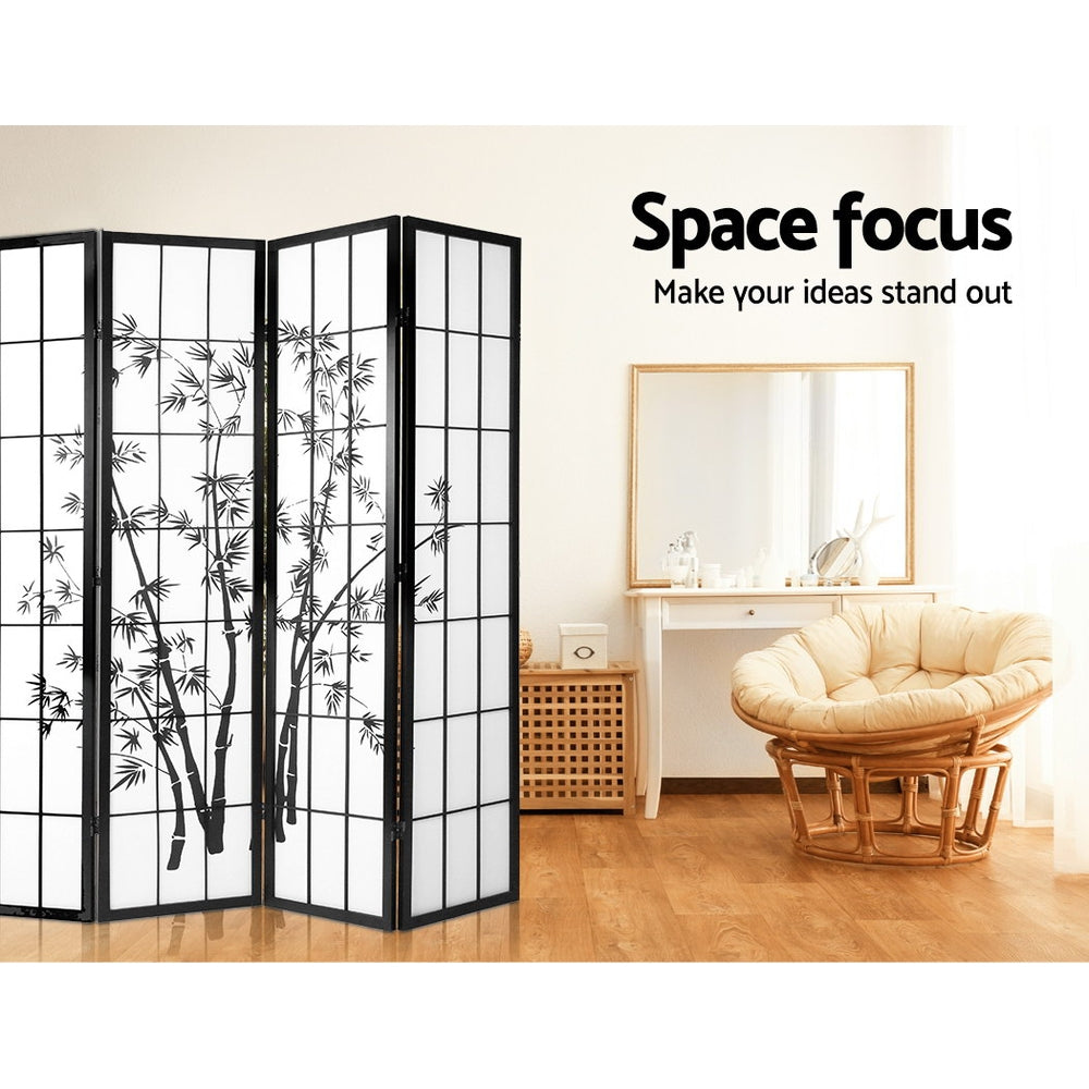 Metung 8 Panel Bamboo Room Divider Screen, Black and White