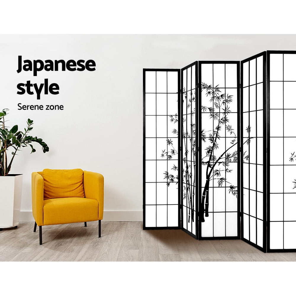 Metung 8 Panel Bamboo Room Divider Screen, Black and White