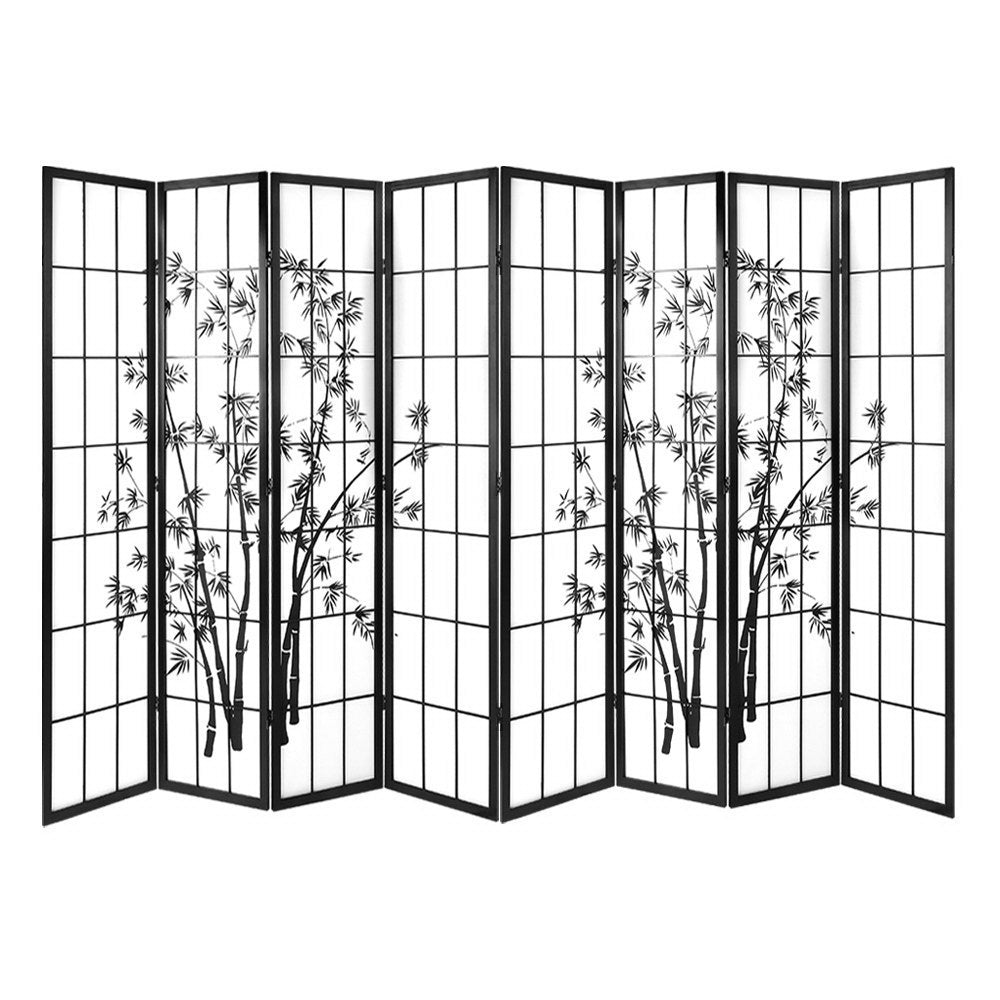 Metung 8 Panel Bamboo Room Divider Screen, Black and White