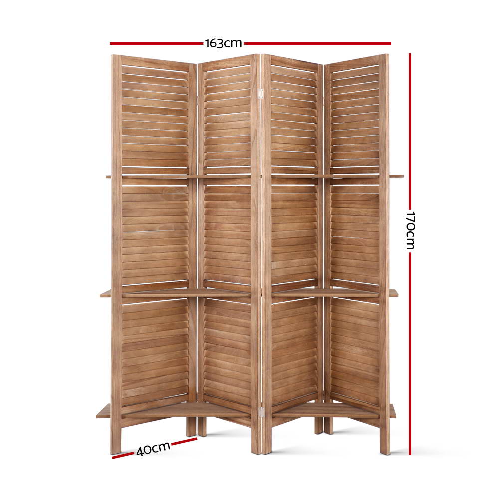 Marlo 4 Panel Shelf Room Divider Screen, Oak view 2