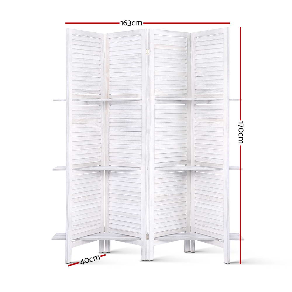 Marlo 4 Panel Shelf Room Divider Screen, White view 2