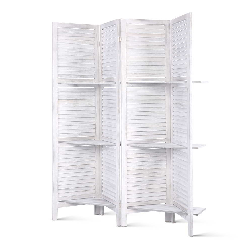 Marlo 4 Panel Shelf Room Divider Screen, White view 8