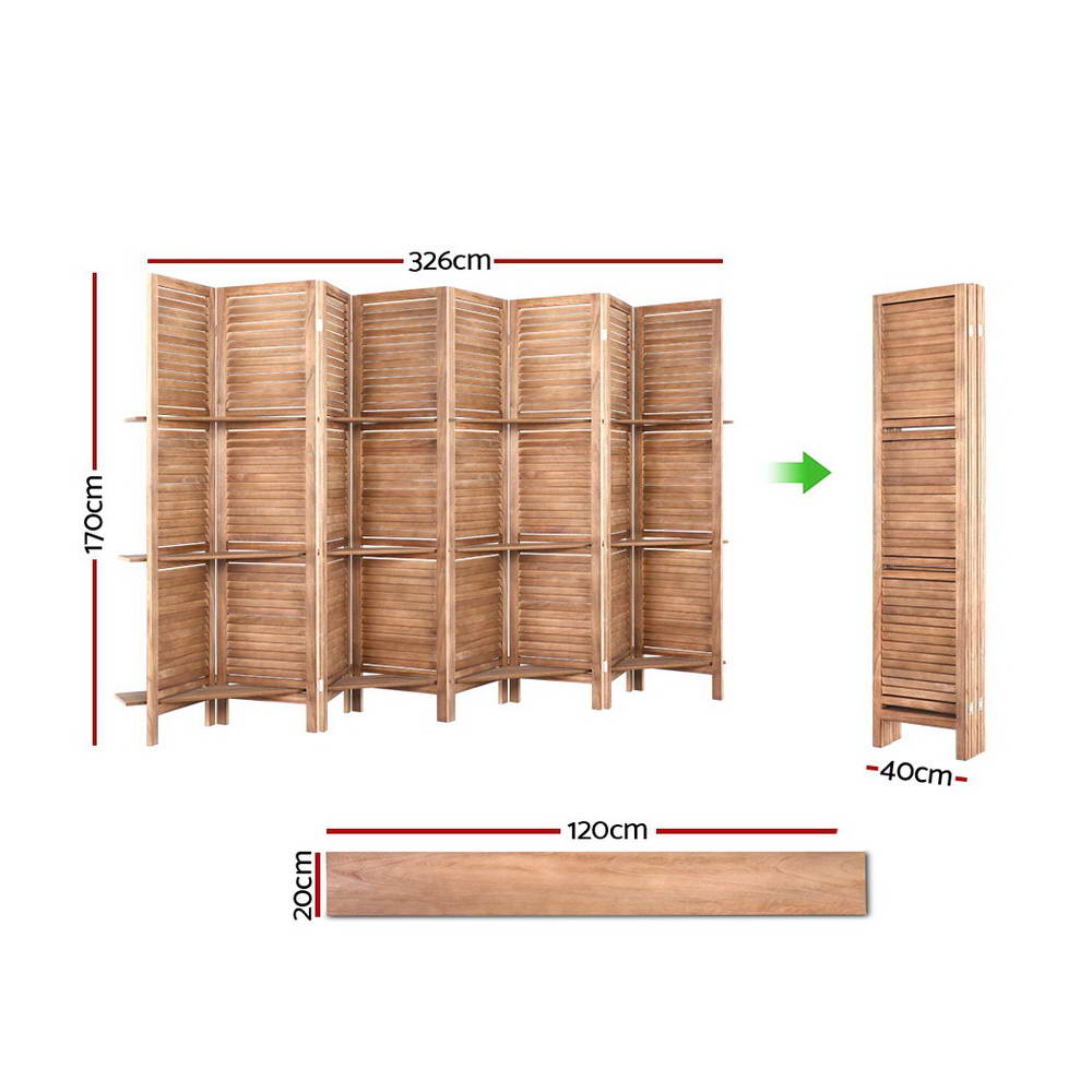 Marlo 8 Panel Shelf Room Divider Screen, Oak view 2