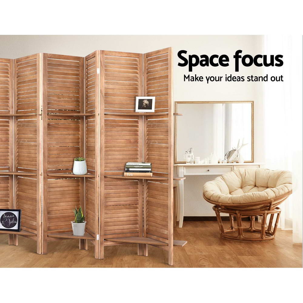 Marlo 8 Panel Shelf Room Divider Screen, Oak view 4