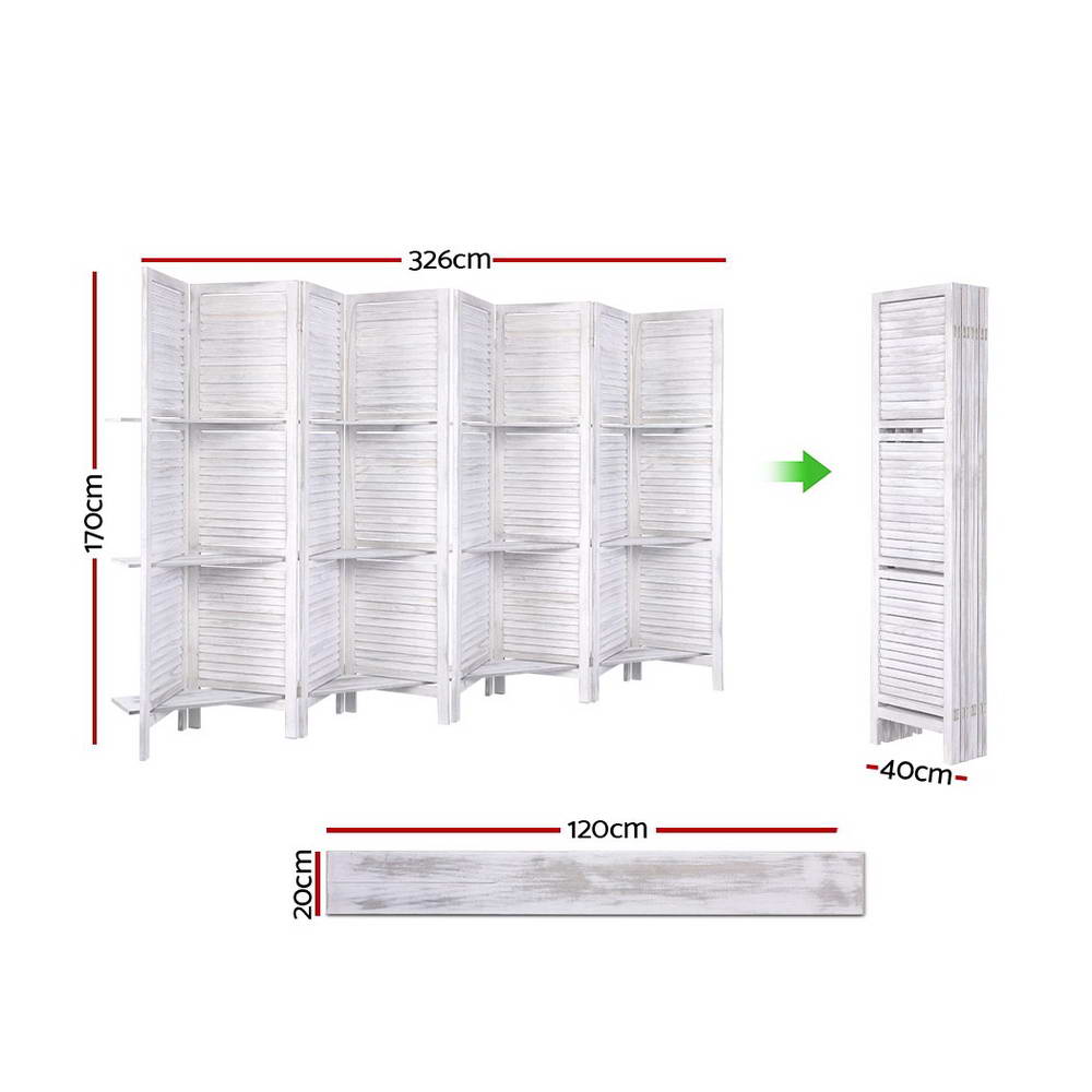 Marlo 8 Panel Shelf Room Divider Screen, White view 2