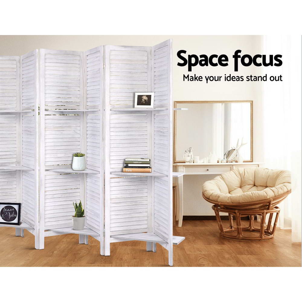 Marlo 8 Panel Shelf Room Divider Screen, White view 4