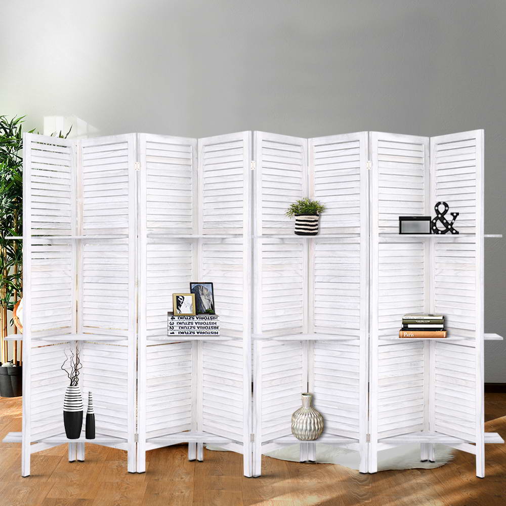 Marlo 8 Panel Shelf Room Divider Screen, White view 7