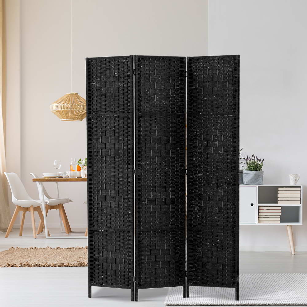 Paynesville 3 Panel Woven Room Divider Screen, Black
