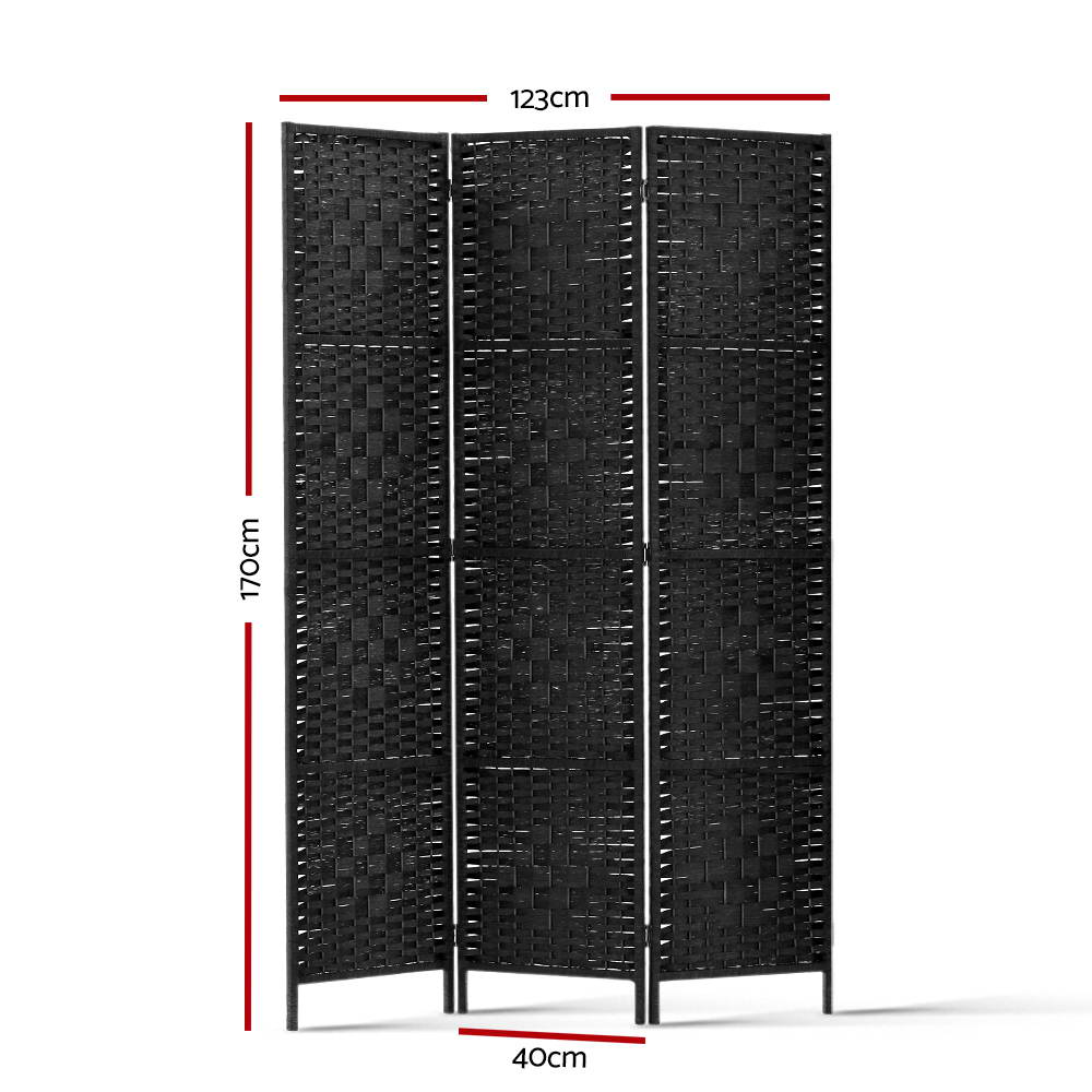 Paynesville 3 Panel Woven Room Divider Screen, Black