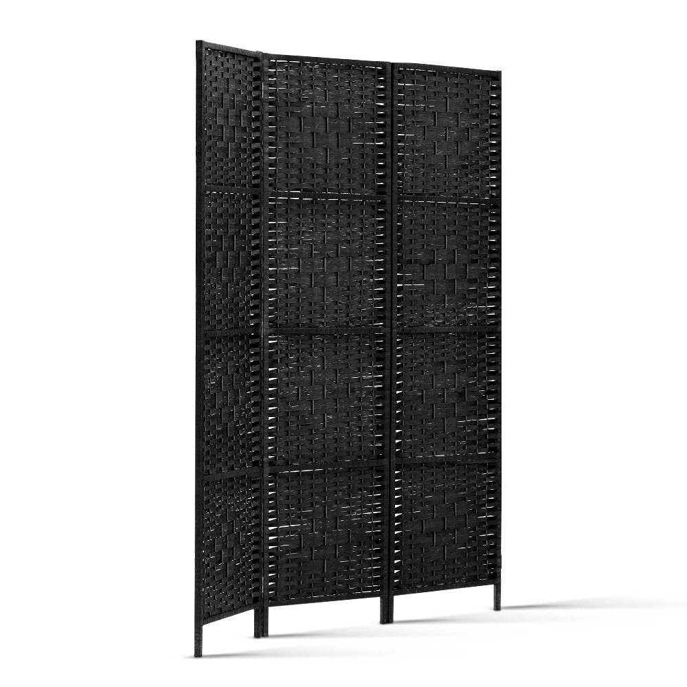 Paynesville 3 Panel Woven Room Divider Screen, Black
