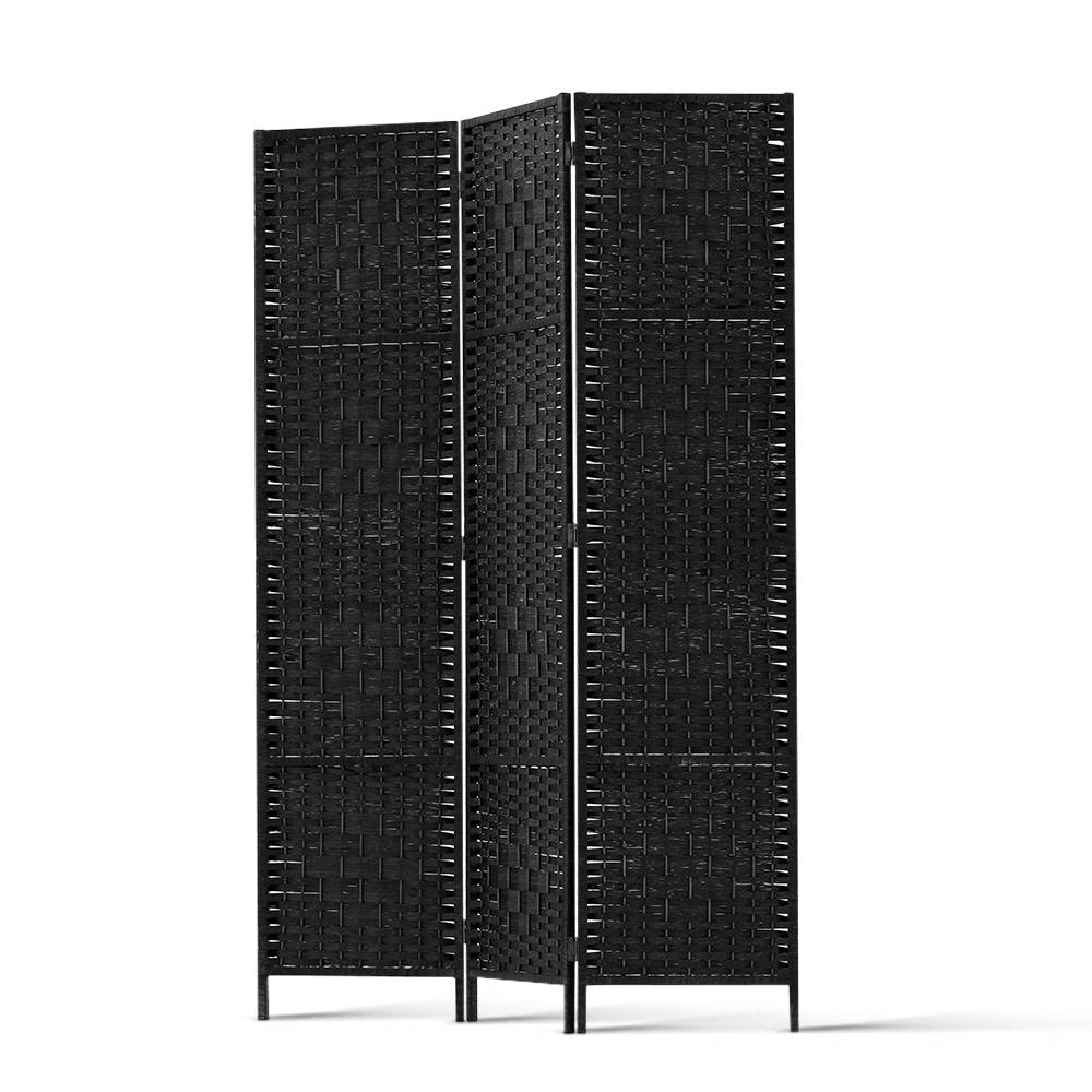 Paynesville 3 Panel Woven Room Divider Screen, Black