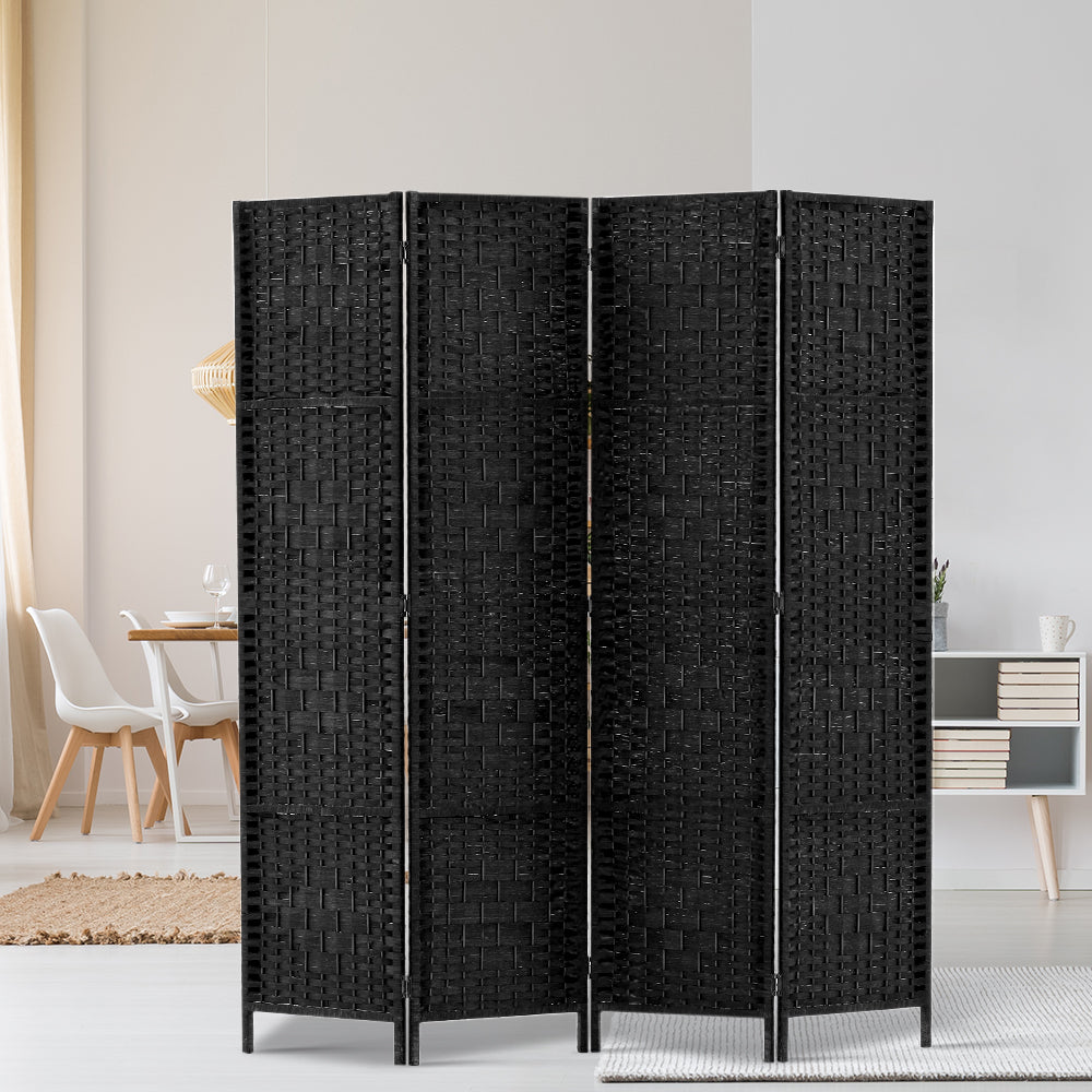 Paynesville 4 Panel Woven Room Divider Screen, Black