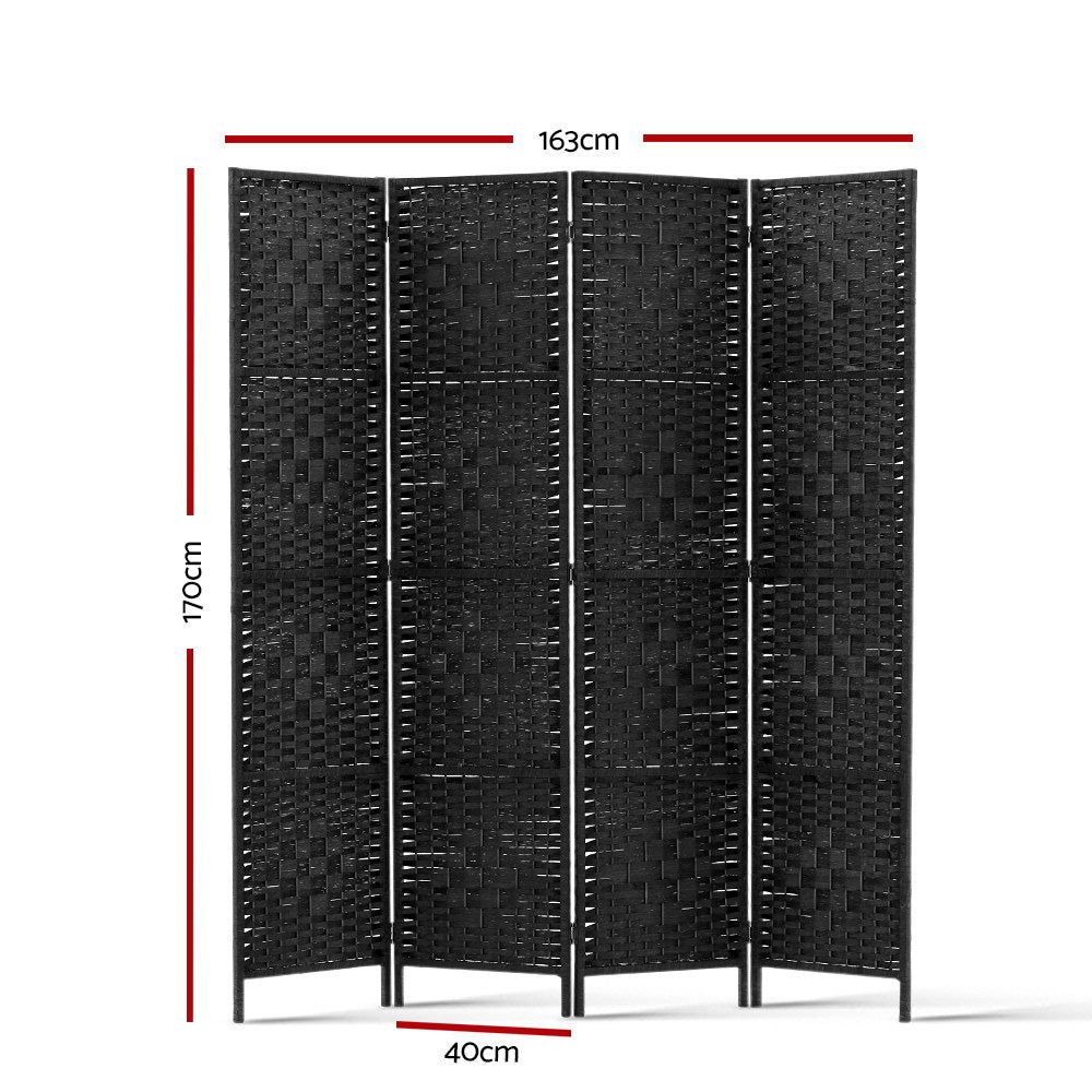 Paynesville 4 Panel Woven Room Divider Screen, Black