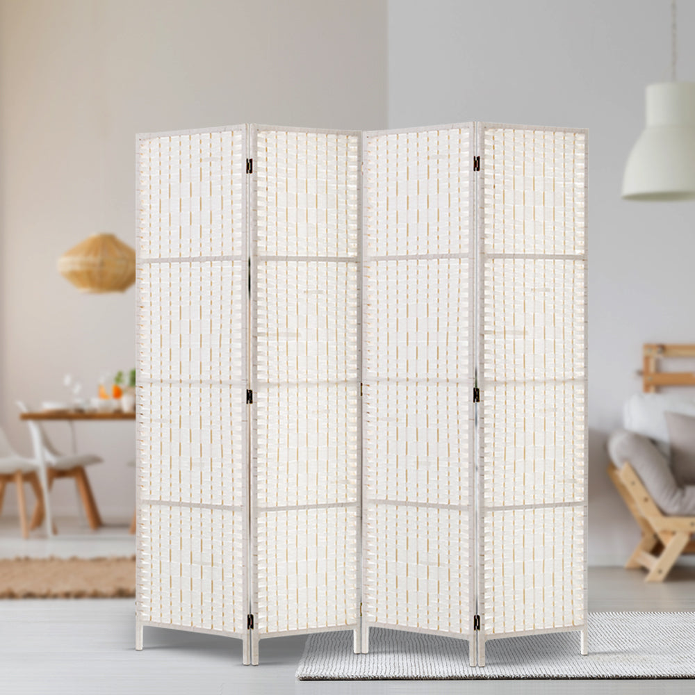 Paynesville 4 Panel Woven Room Divider Screen, White
