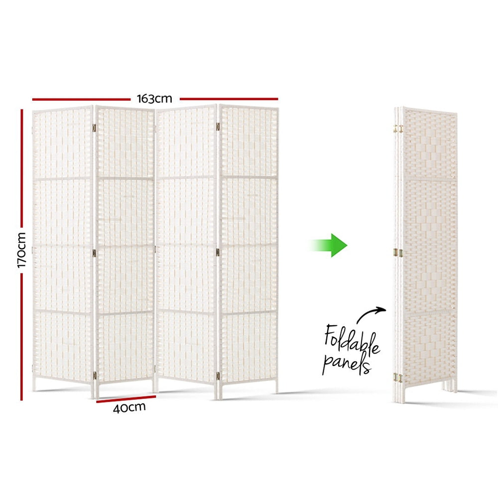 Paynesville 4 Panel Woven Room Divider Screen, White