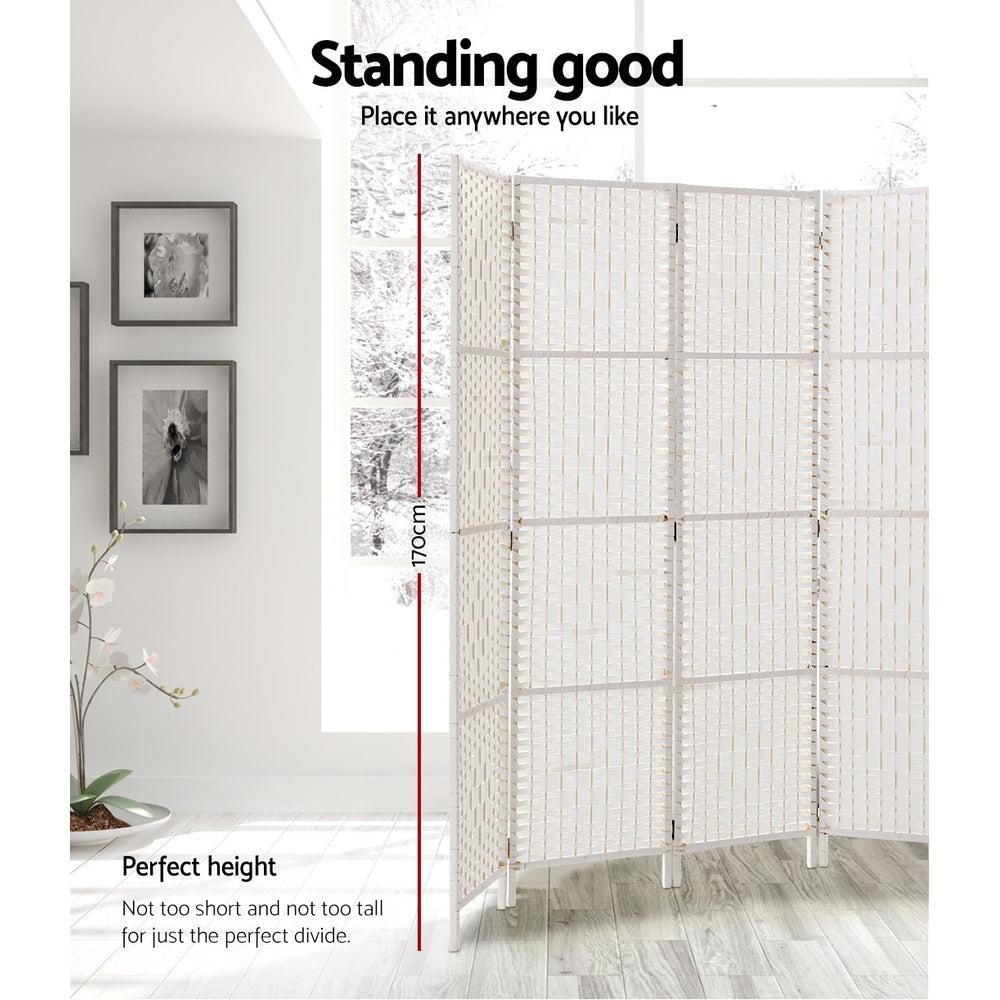 Paynesville 4 Panel Woven Room Divider Screen, White