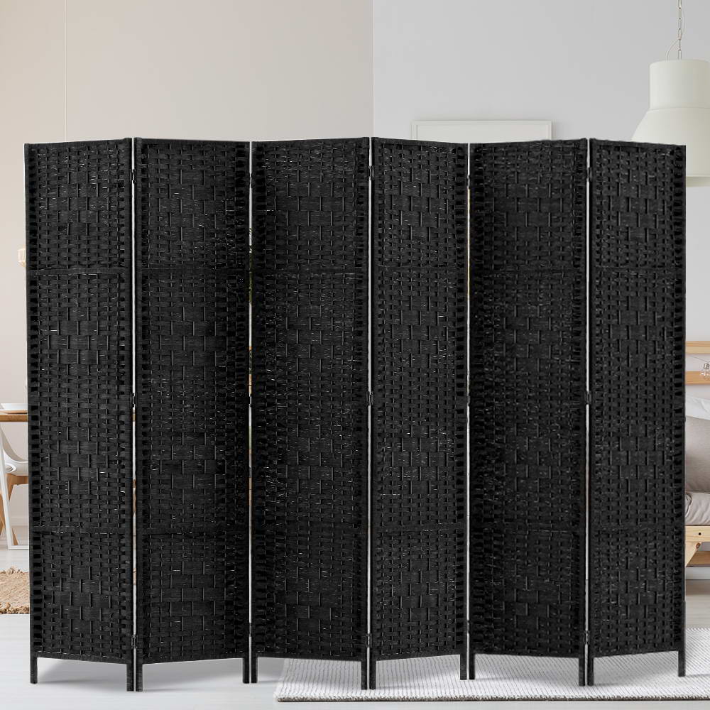 Paynesville 6 Panel Woven Room Divider Screen, Black