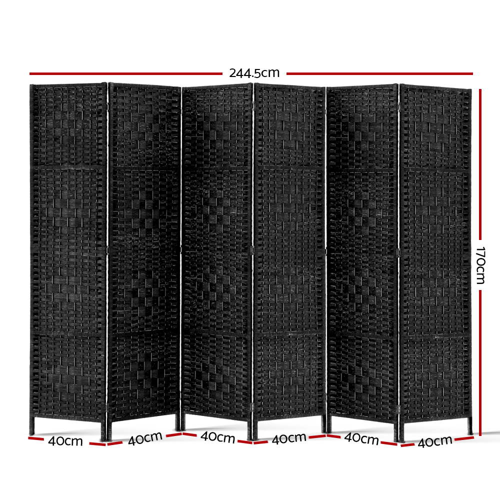 Paynesville 6 Panel Woven Room Divider Screen, Black