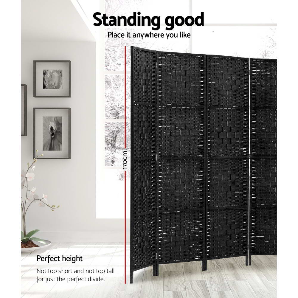 Paynesville 8 Panel Woven Room Divider Screen, Black