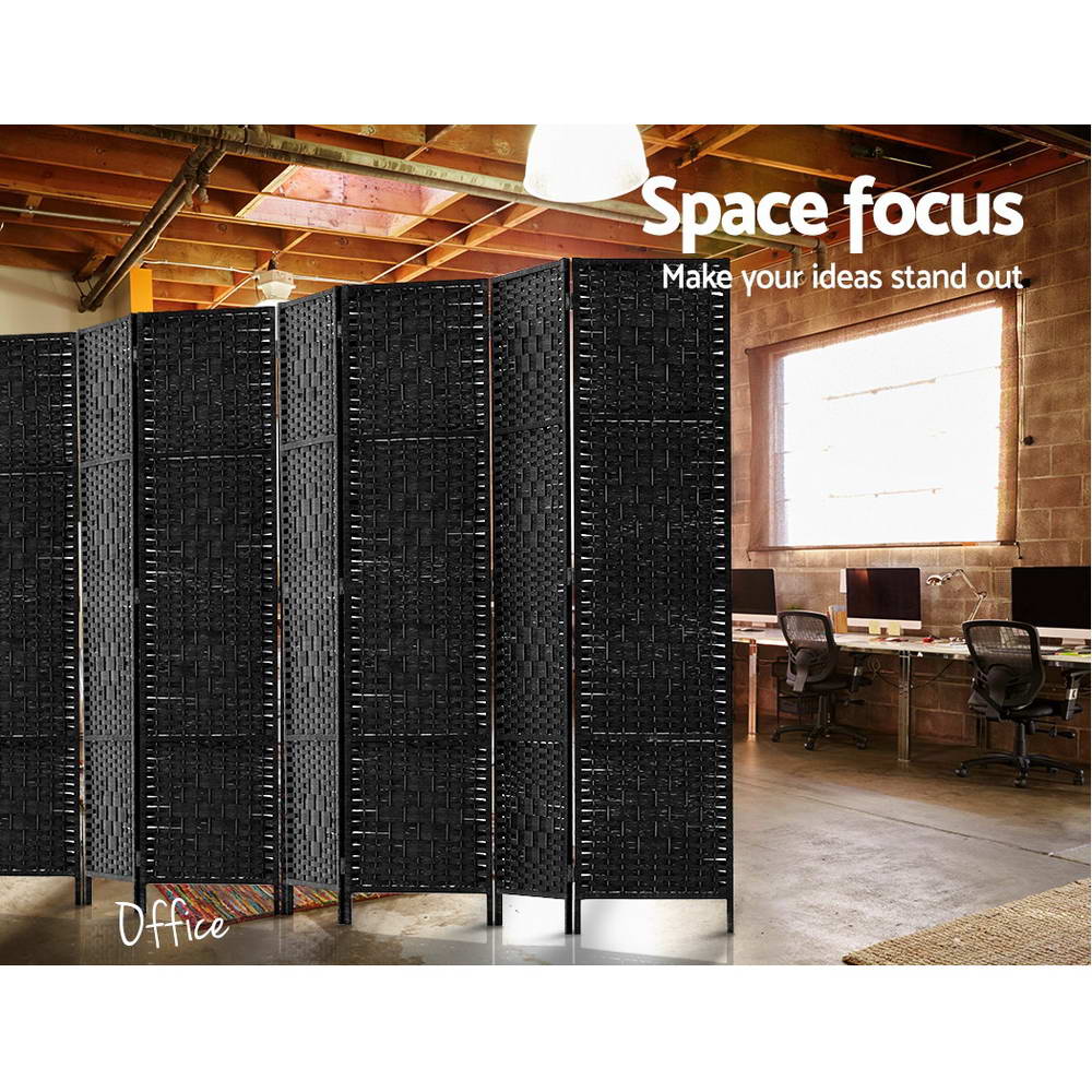 Paynesville 8 Panel Woven Room Divider Screen, Black