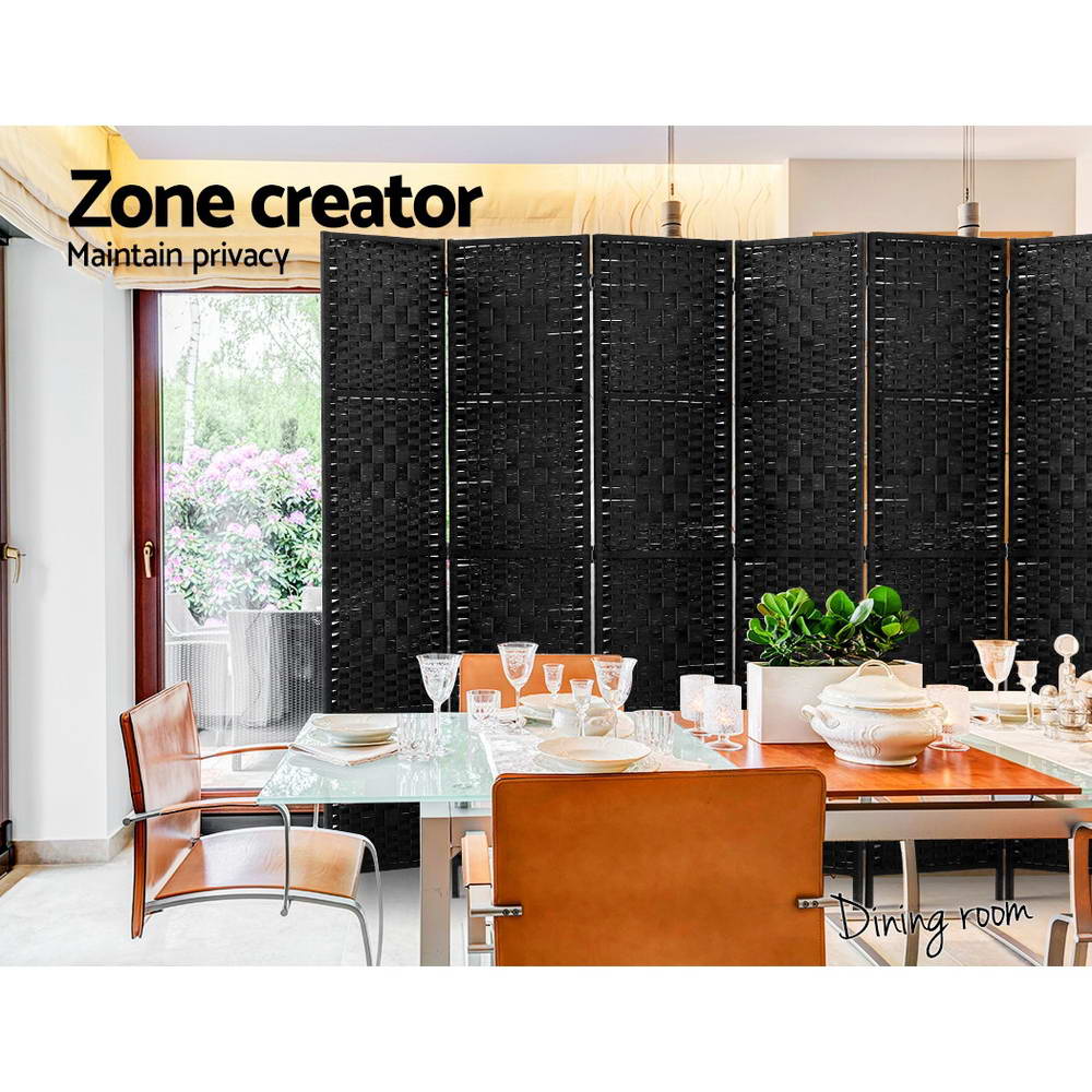 Paynesville 8 Panel Woven Room Divider Screen, Black