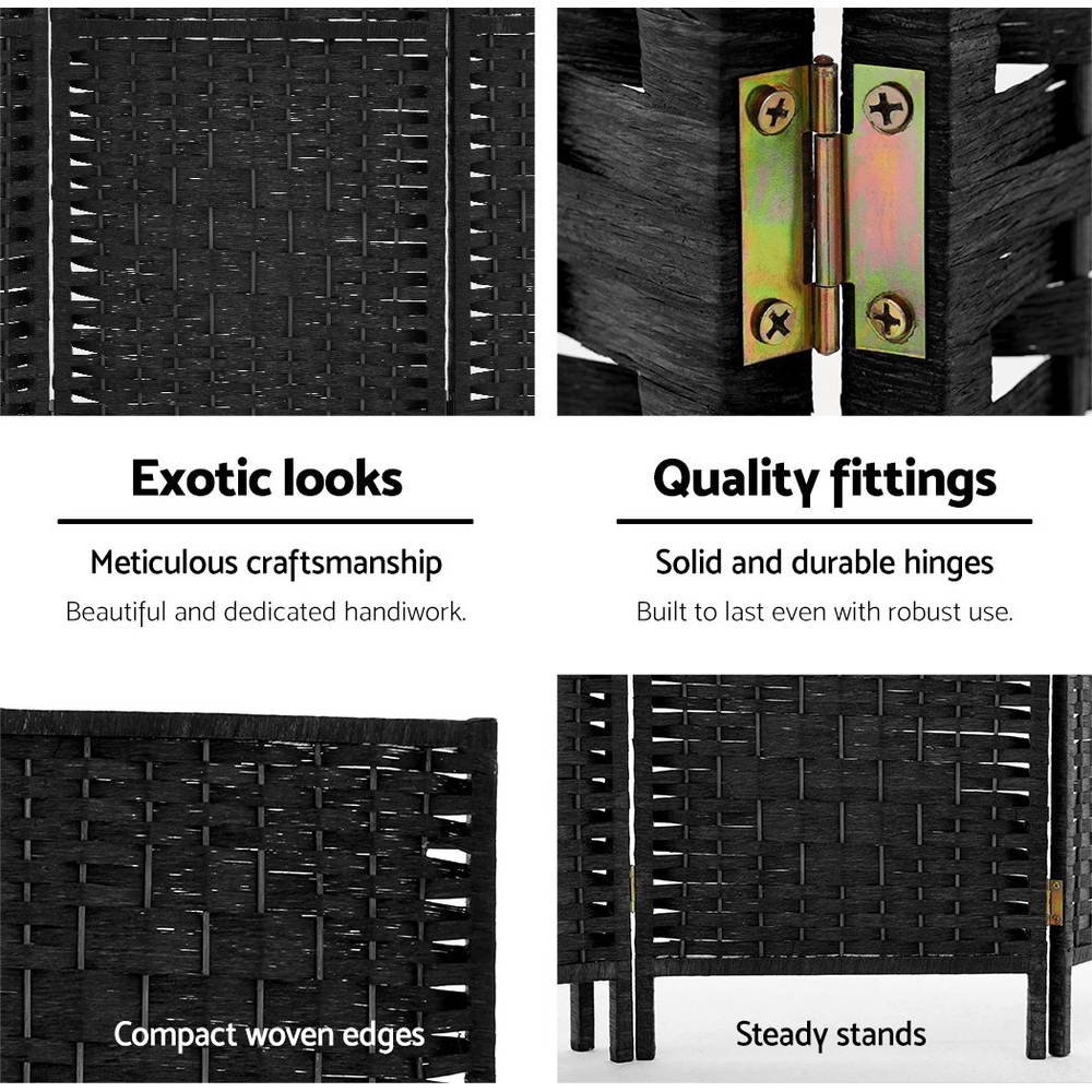 Paynesville 8 Panel Woven Room Divider Screen, Black