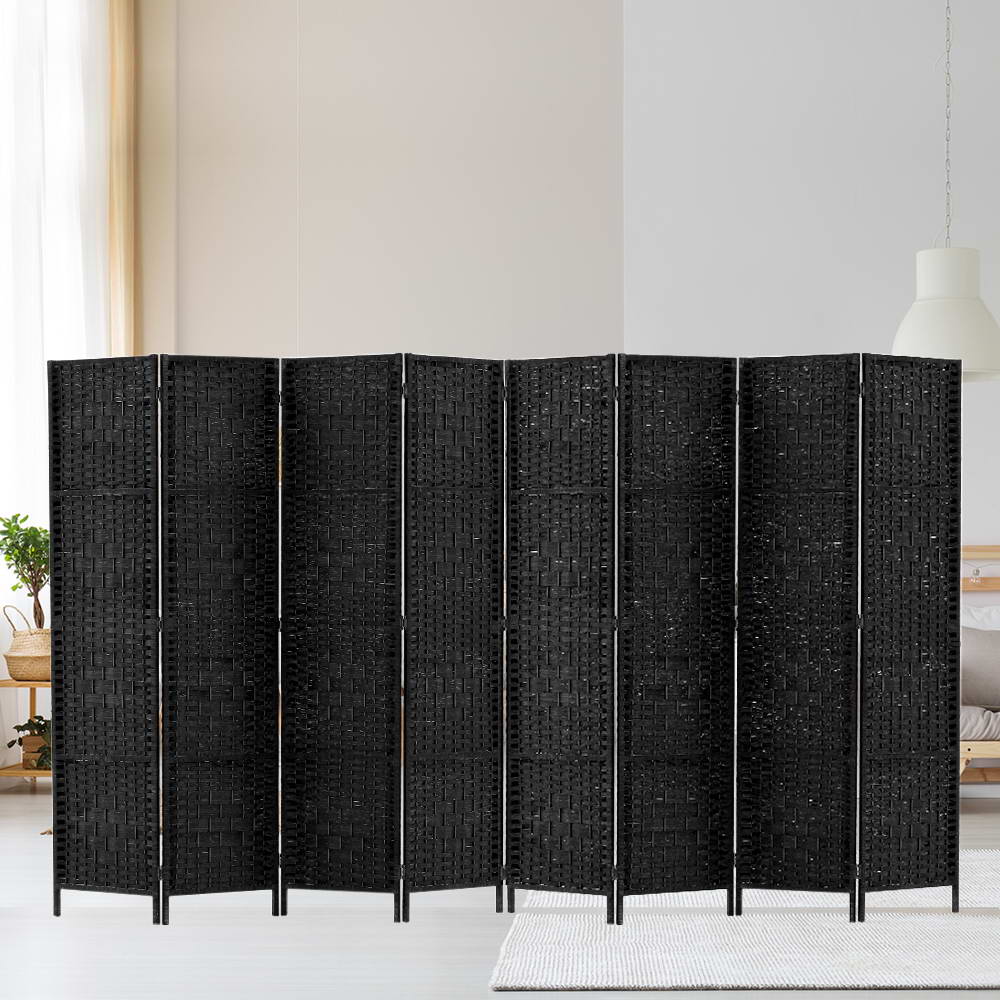 Paynesville 8 Panel Woven Room Divider Screen, Black